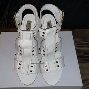 Steve Madden Neville white leather stack heel sandal